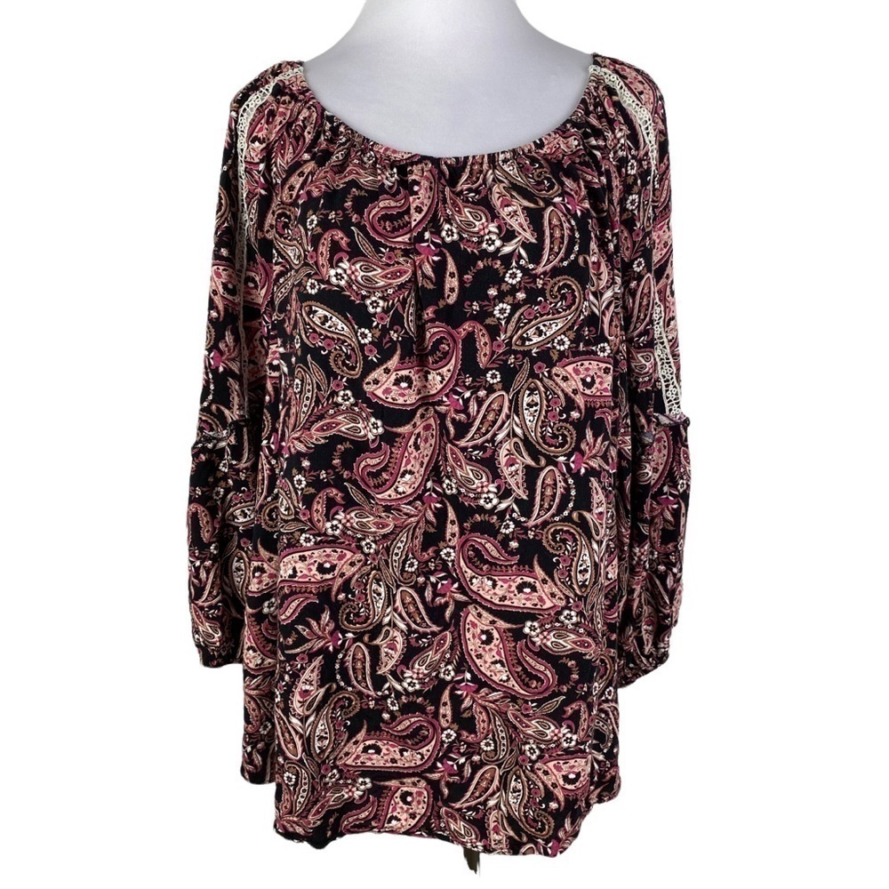 Established 1946 -- Rich Pink-toned Long Sleeve Paisley Tunic /26W